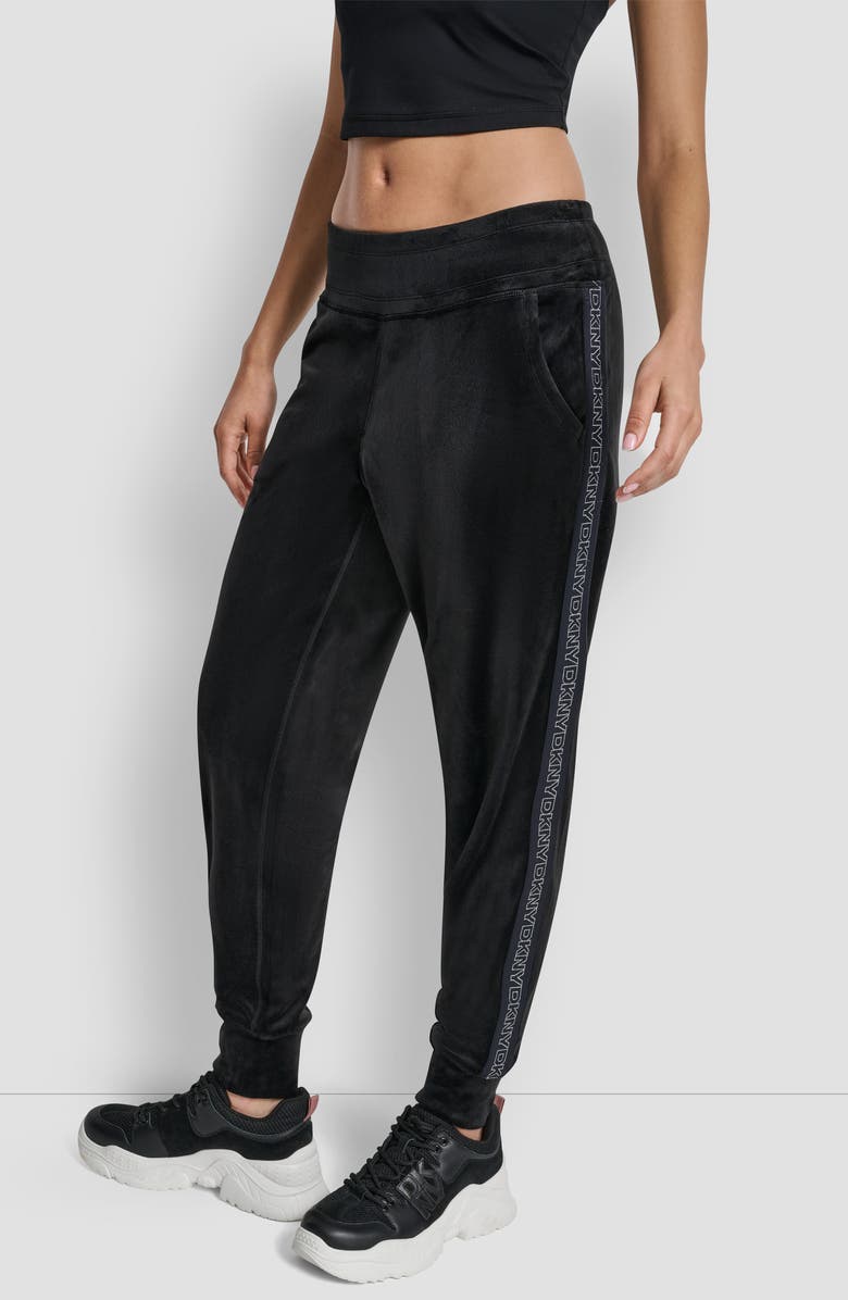 DKNY Mid Rise Slim Fit Joggers, Alternate, color, Black/ Silver