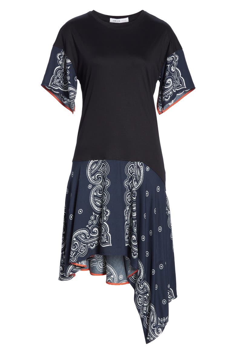 Handkerchief T-Shirt Dress, Alternate, color, BLACK/ MIDNIGHT BLUE