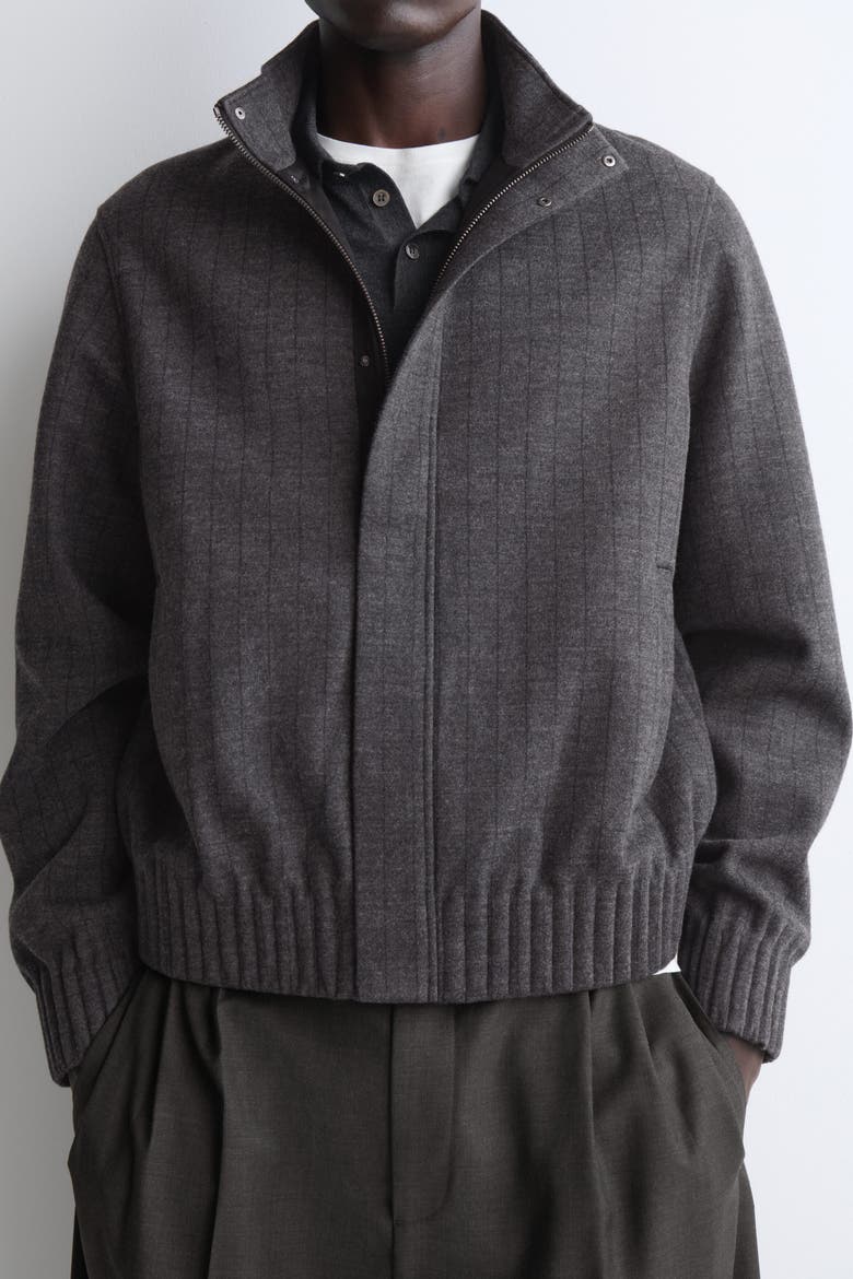 Pinstriped Bonded-jersey Bomber Jacket, Alternate, color, GRAY / PINSTRIPED