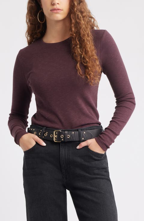 Long Sleeve Cotton Blend Rib T-Shirt