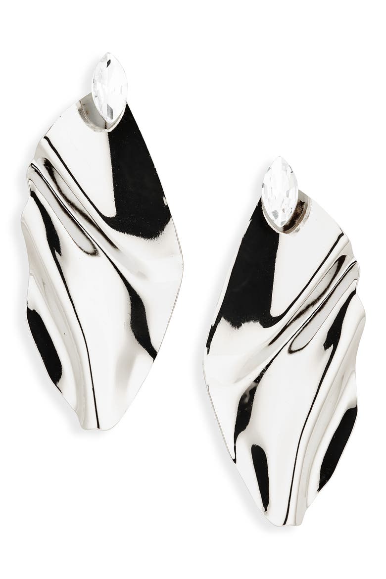 Crystal & Leaf Statement Drop Earrings, Main, color, SILVER CRYSTAL