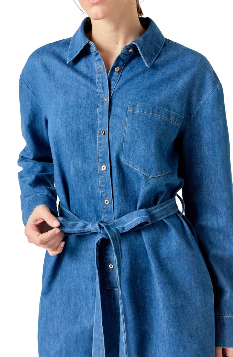 English Factory Long Sleeve Denim Romper, Alternate, color, Denim