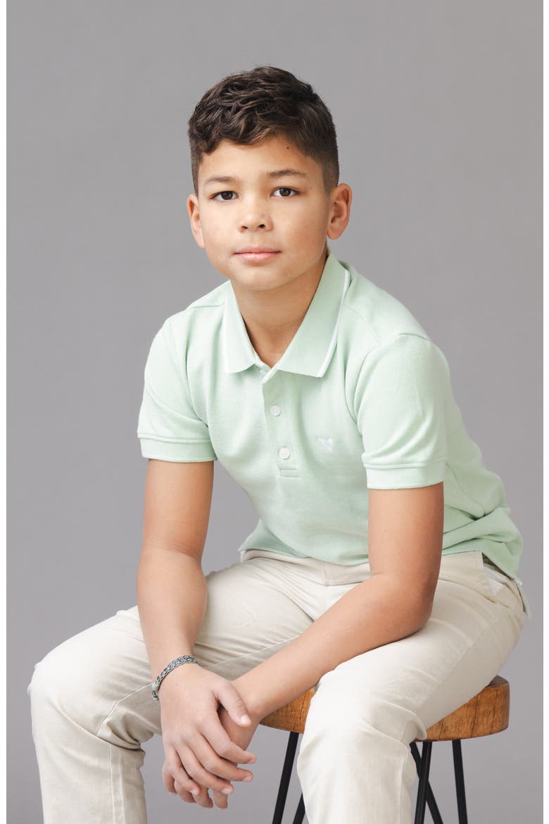 Kids' Organic Short Sleeve Knit Pique Polo Shirt, Alternate, color, Soft Green
