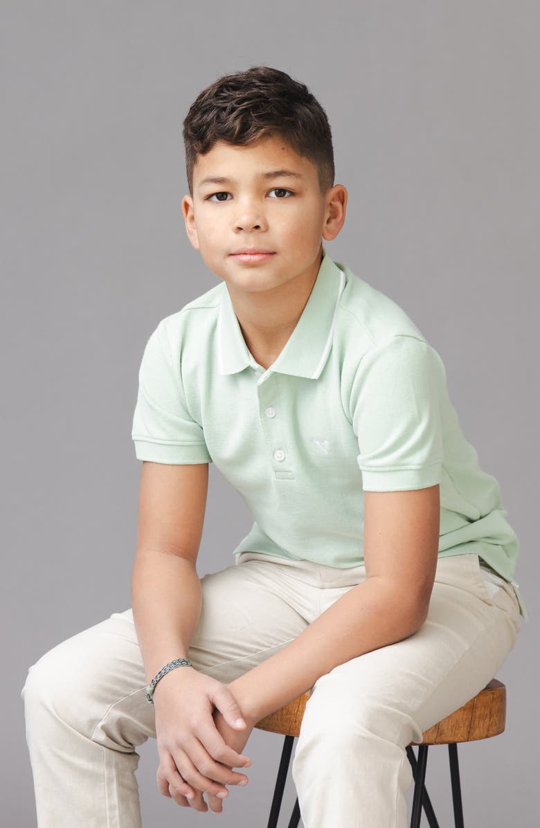 Hope & Henry Kids' Organic Short Sleeve Knit Pique Polo Shirt, Alternate, color, Soft Green