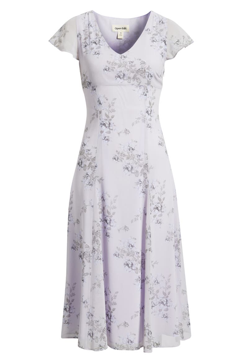Short Sleeve Godet Pleat Dress, Alternate, color, PURPLE MIRAGE FLORAL