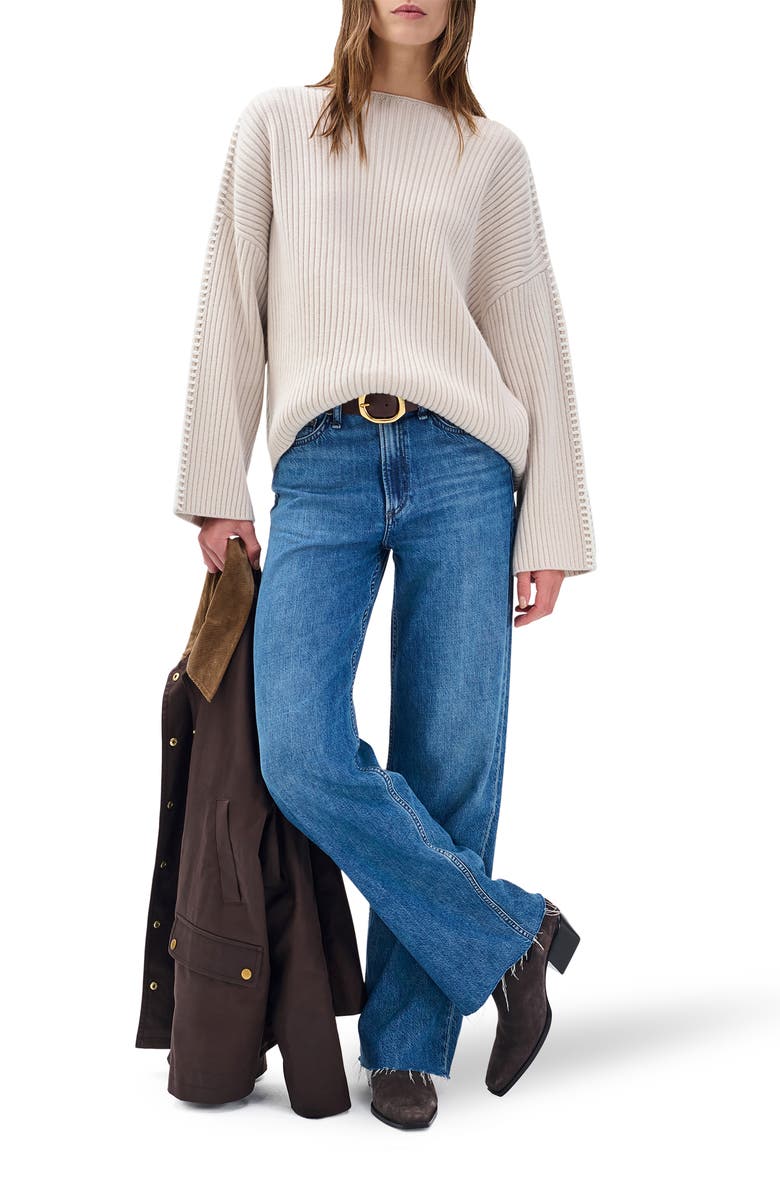 rag & bone Ingrid Boatneck Wool Rib Sweater, Alternate, color, Light Oat