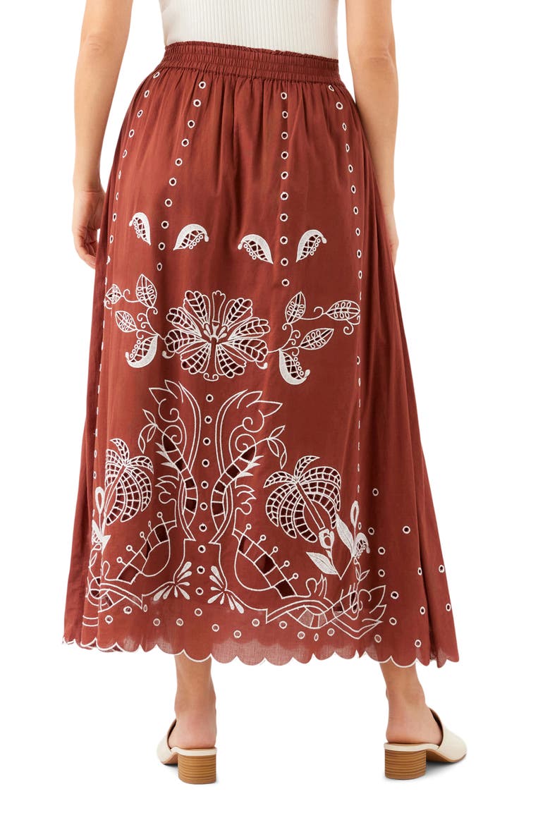 Embroidered Eyelet Cotton Midi Skirt, Alternate, color, CHOCOLATE