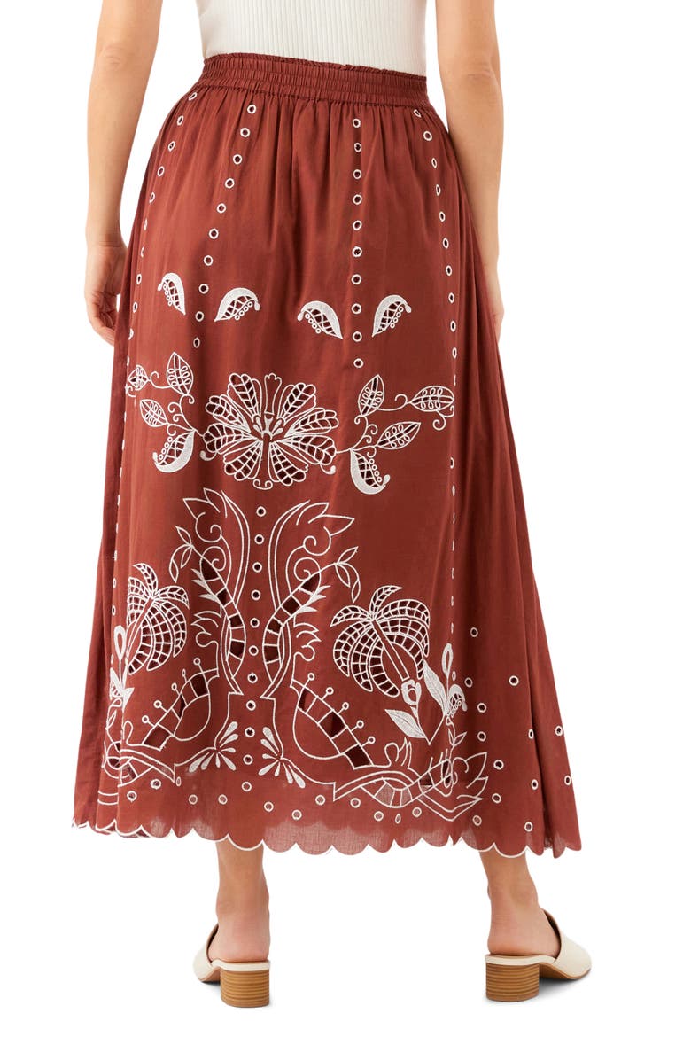 Karen Kane Embroidered Eyelet Cotton Midi Skirt, Alternate, color, Chocolate