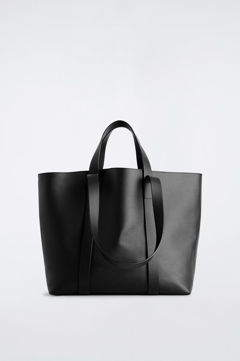 cos men's black leather tote backpack Passerby East-West Bag Supple Calfskin COS Grained Leather Tote Backpack