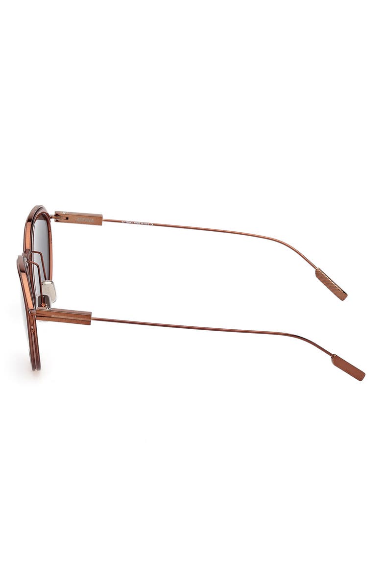 ZEGNA 51mm Round Sunglasses, Alternate, color, Shiny Light Brown / Smoke