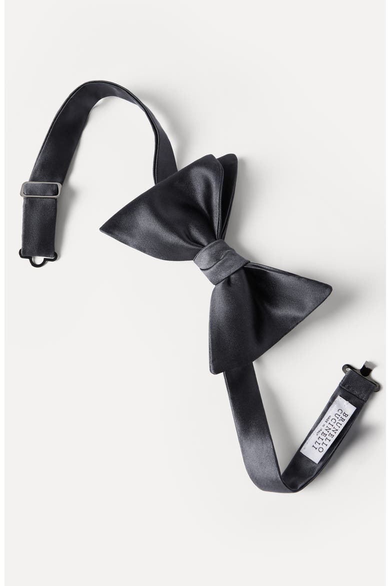 Cotton and silk satin bow tie, Alternate, color, Anthracite