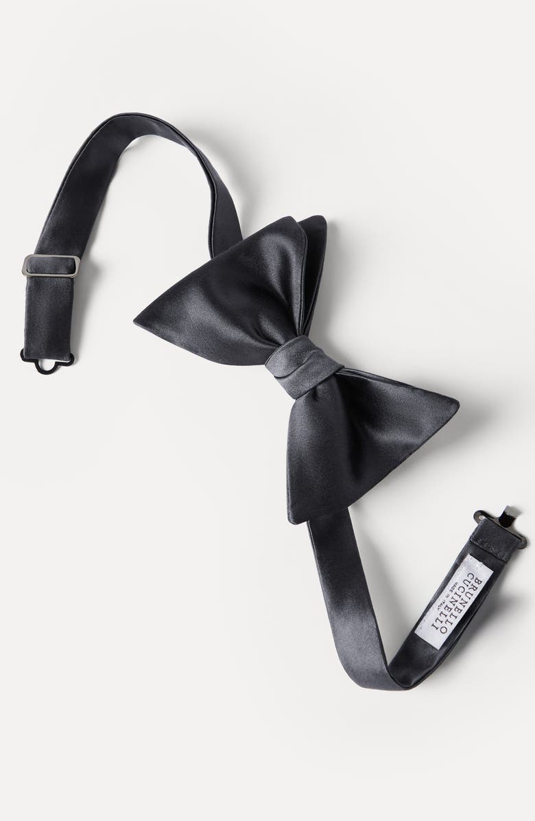 Brunello Cucinelli Cotton and silk satin bow tie, Alternate, color, Anthracite