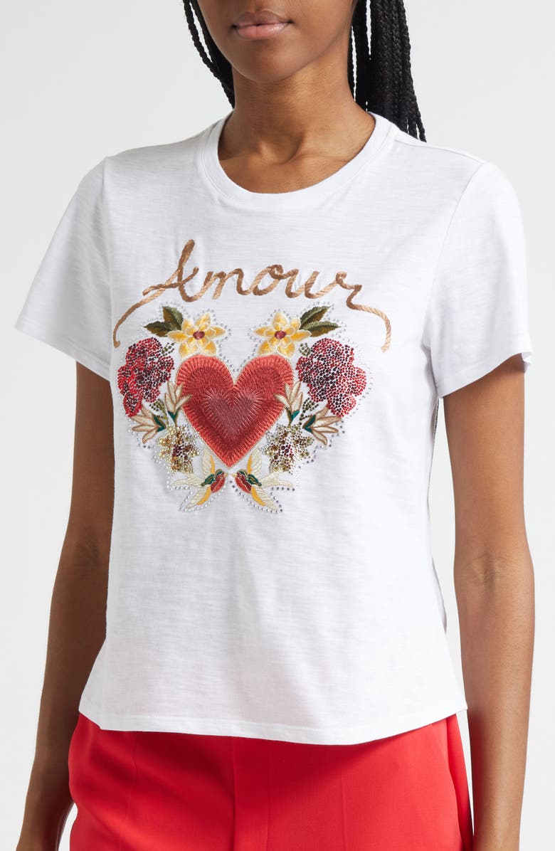 Cinq à Sept Western Amour Embroidered Cotton T-Shirt, Alternate, color, White