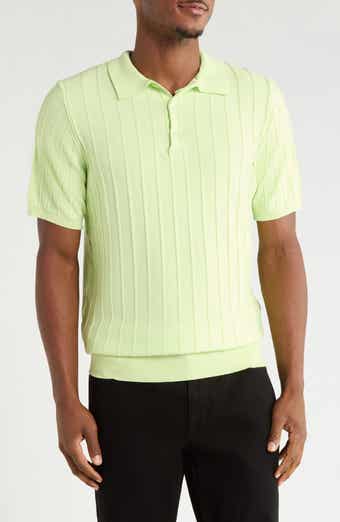 Textured Rib-Knit Short Sleeve Polo Sweater
