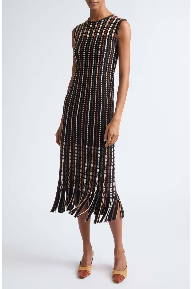 Amina Fringe Knit Midi Dress, Main, color, NOCTIS