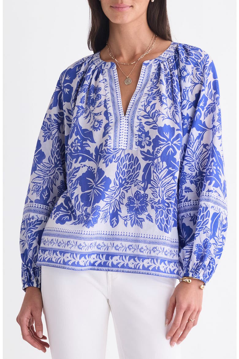 Print Split Neck Popover Top, Main, color, PARADISE PRINT WHITE