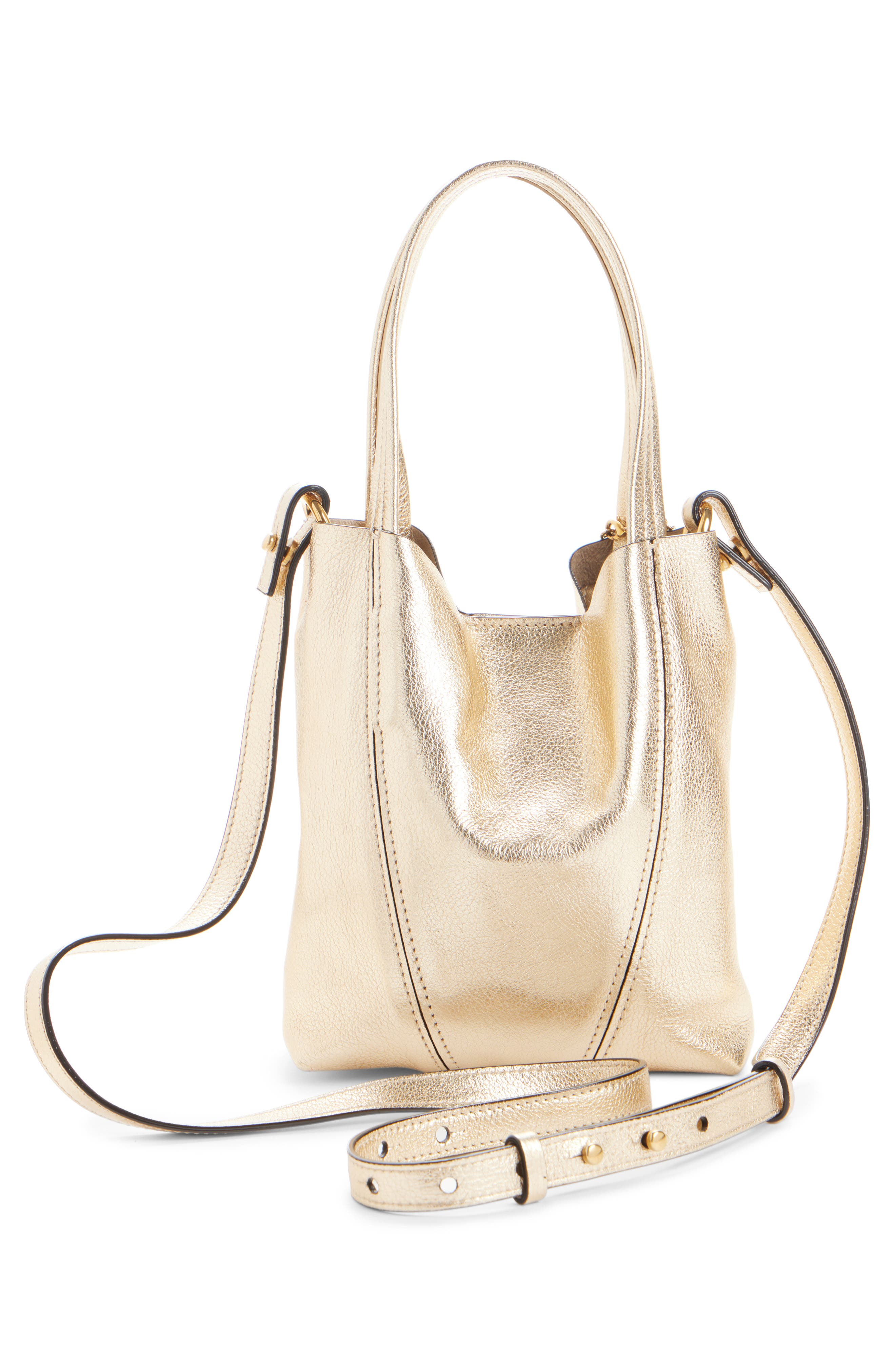Chloé Small Spin Metallic Leather Tote, Alternate, color, Light Gold