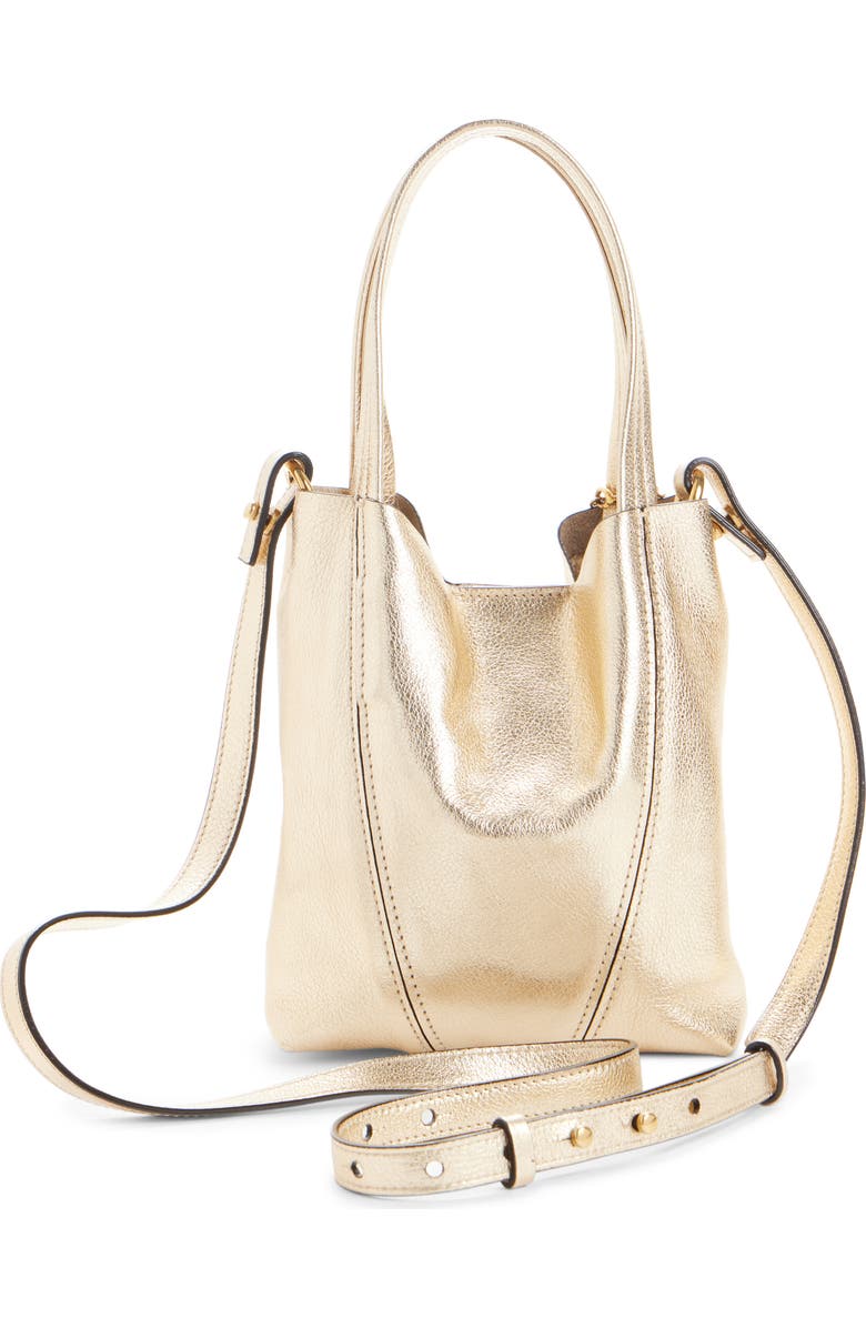 Chloé Small Spin Metallic Leather Tote, Alternate, color, Light Gold