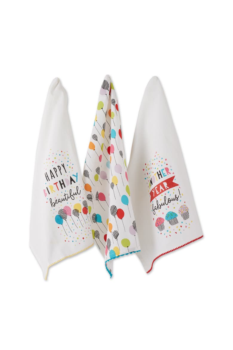 Happy Birthday Embellished Assorted Dishtowel Set/3, Main, color, Happy Birthday