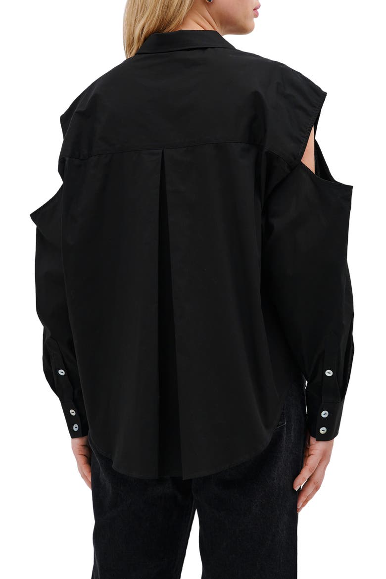 Downtown Cold Shoulder Button-Up Shirt, Alternate, color, BLACK