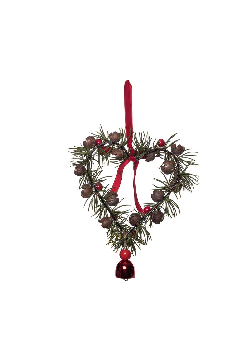 Red Berry Heart Wreath Christmas Tree Ornament, Alternate, color, Green