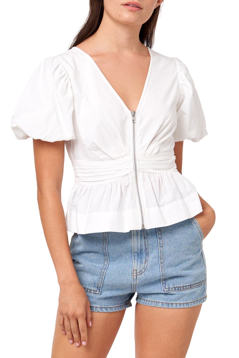 Wilma Bubble Sleeve Top, Main, color, WHITE