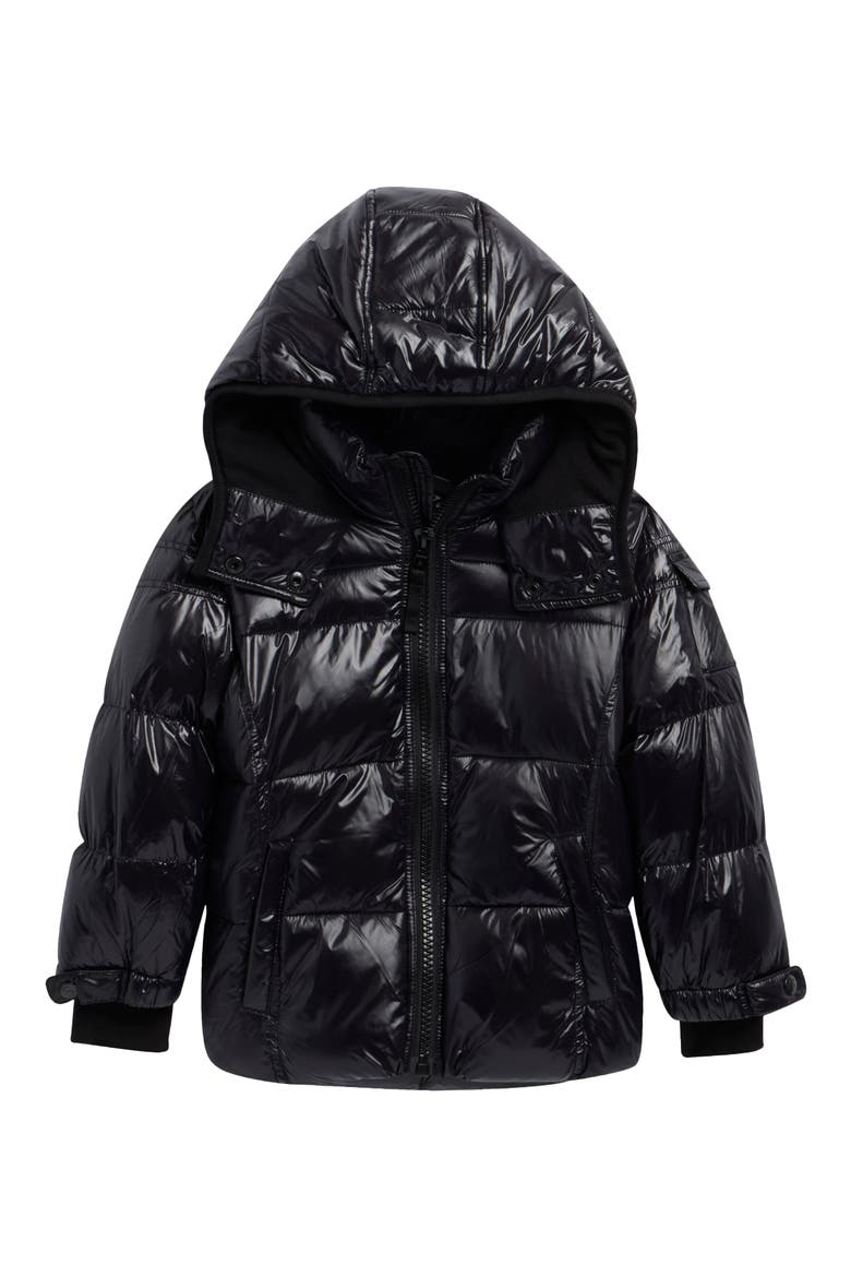 Kids' Downhill Glossy Hooded Puffer Jacket, Main, color, JET