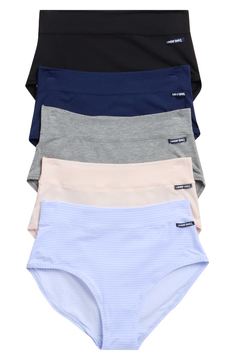 Lands' End 5-Pack Soft Essential Everyday Cotton Briefs, Main, color, Sky Stripe Pack