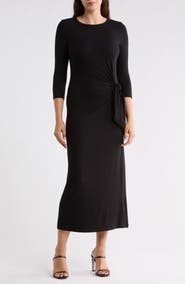Renee C Side Knot Three-Quarter Sleeve Midi Dress
