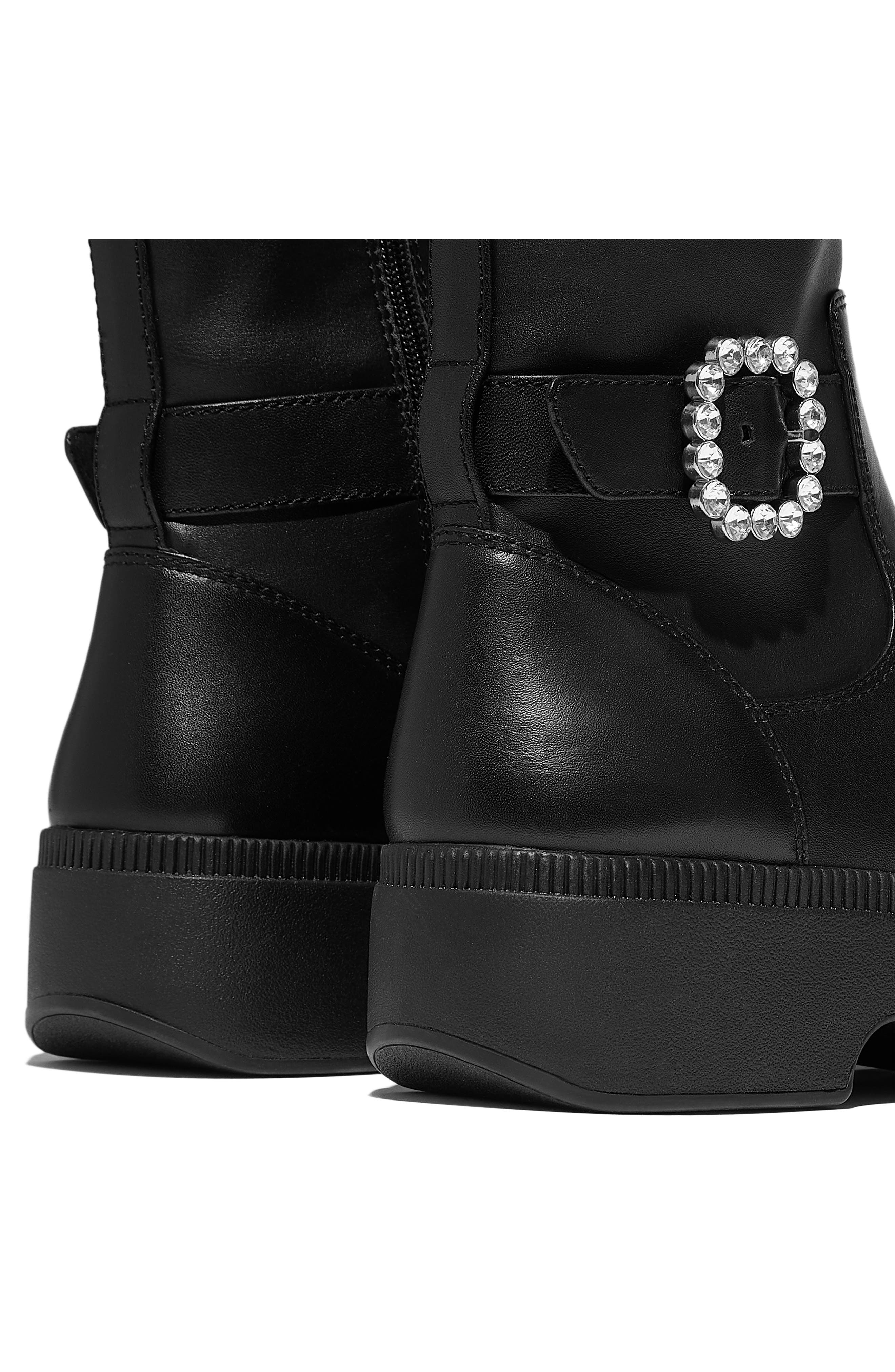 F-Luma Crystal Buckle Leather Bootie, Alternate, color, BLACK