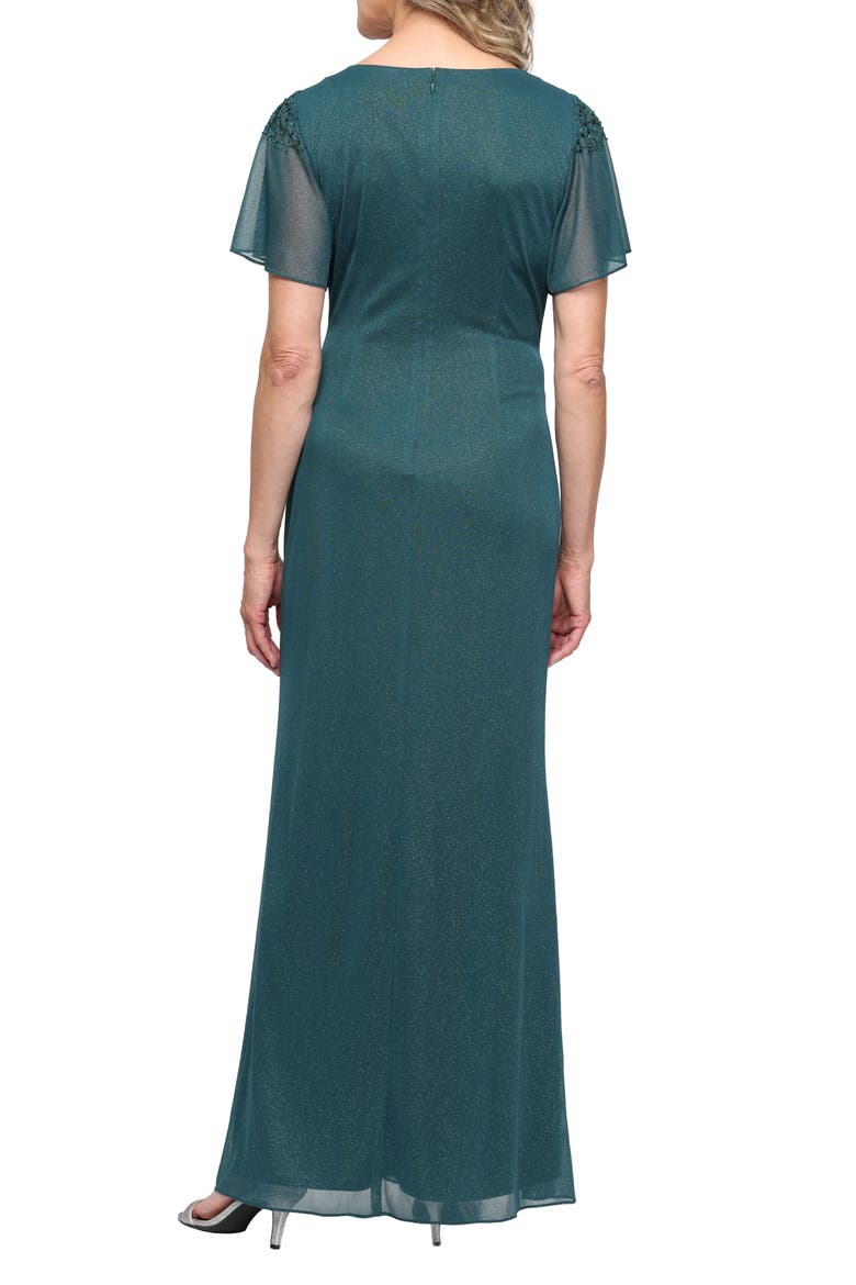 Sparkle Embellished Shoulder Gown, Alternate, color, PINE