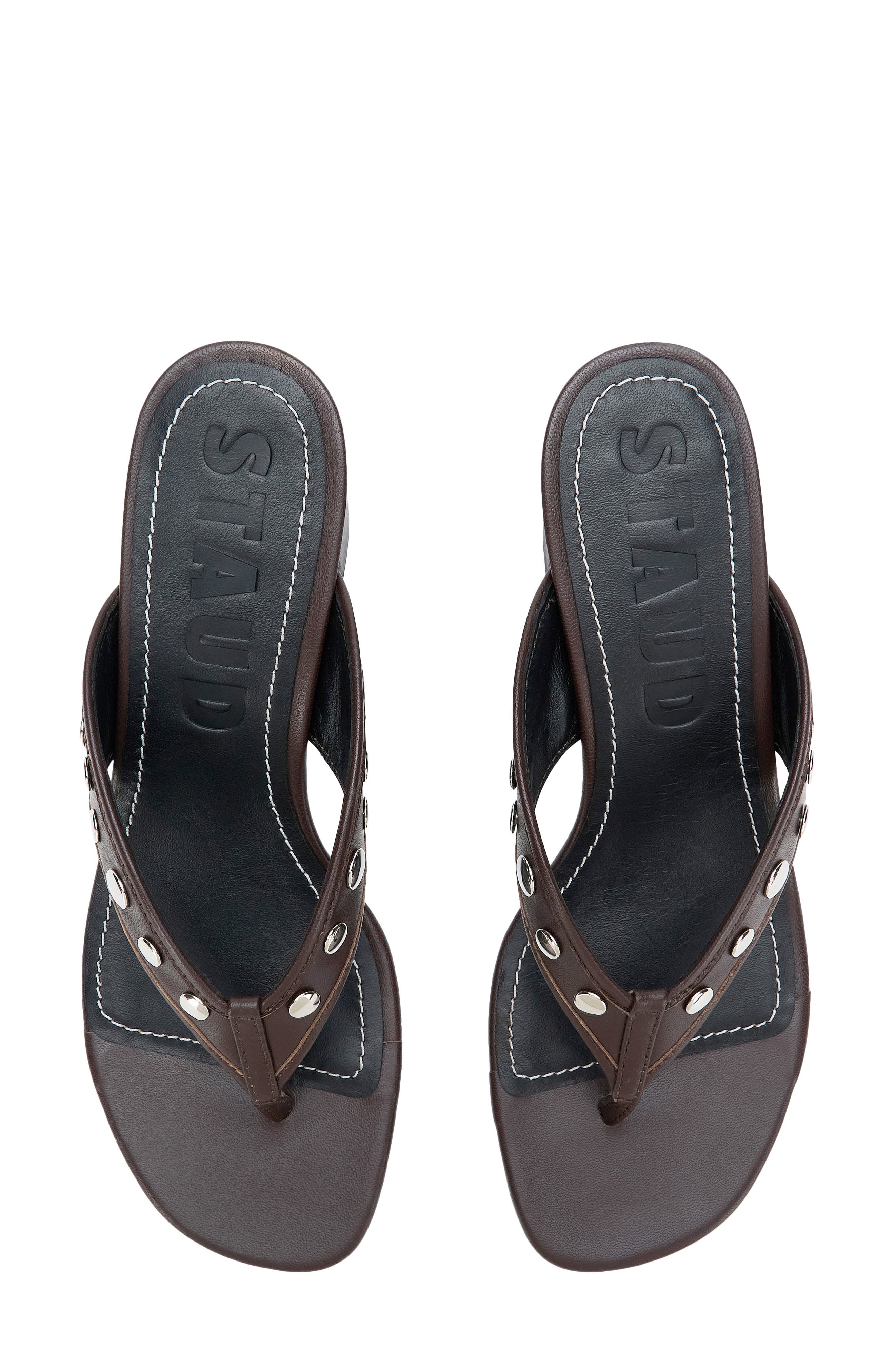 STAUD Nova Studded Thong Block Heel Sandal, Alternate, color, 