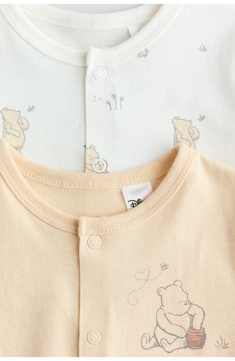 H&M 2-pack Printed Cotton Sleepsuits, Alternate, color, Light Yellow/Winnie The Pooh