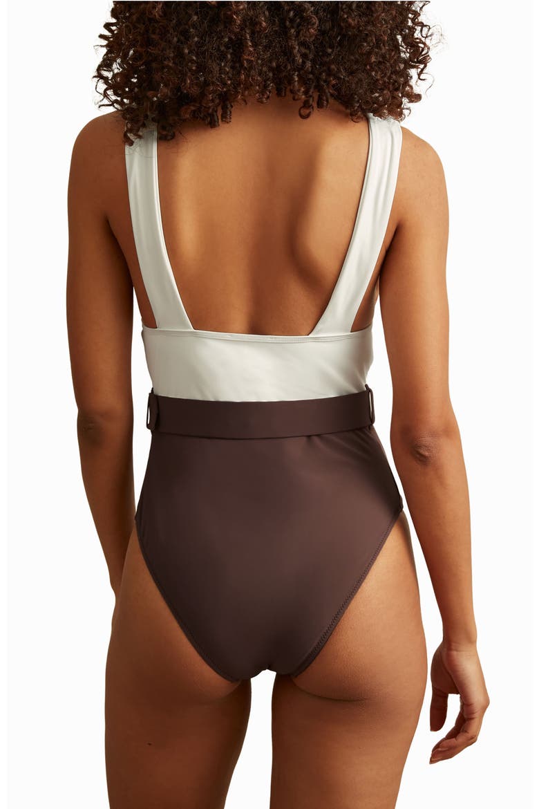 Lola Belted One-Piece Swimsuit, Alternate, color, IVORY/ CHOCOLATE
