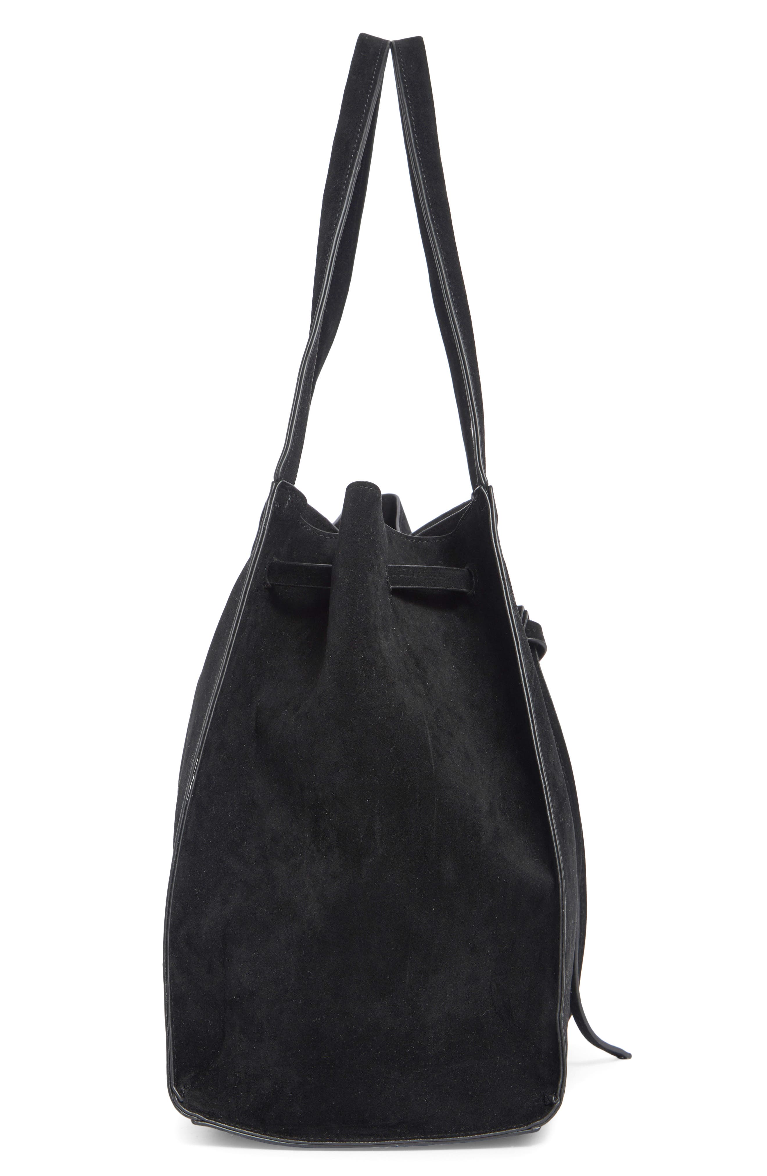 Tulip Faux Suede Tote, Alternate, color, BLACK