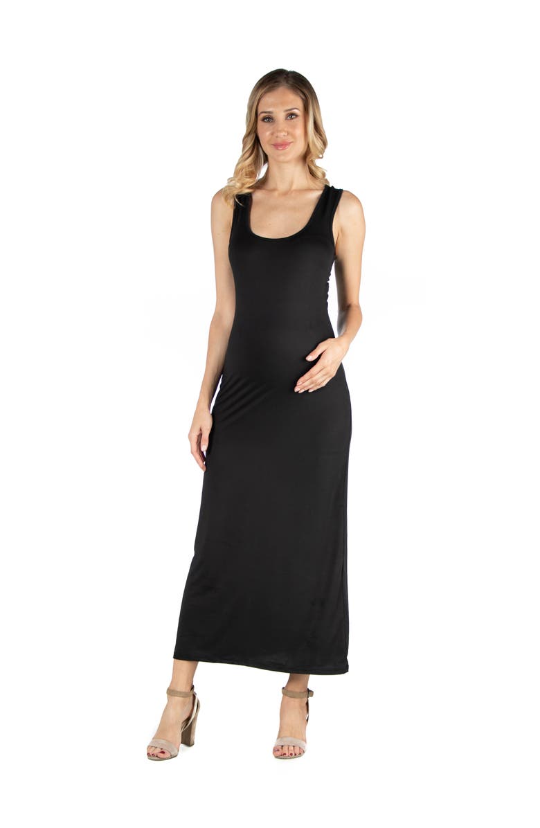 24seven Comfort Apparel Maternity Scoop Neck Maxi Dress with Racerback Detail, Main, color, Black