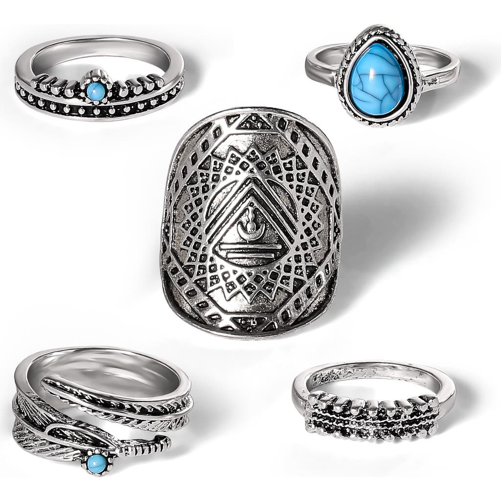 Jessica Simpson 5-piece Mixed Silver-tone Ring Set In Metallic
