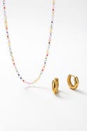 Joey Baby Freshwater Baroque Pearl 18K Gold Plated Rainbow Necklace And Huggie Earring Set