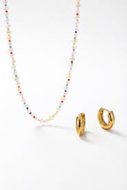 Joey Baby Freshwater Baroque Pearl 18K Gold Plated Rainbow Necklace And Huggie Earring Set