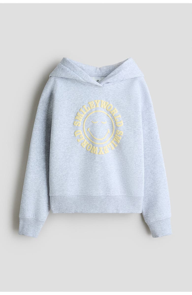 H&M Motif-detail Hoodie, Main, color, Gray Melange/Smileyworld®
