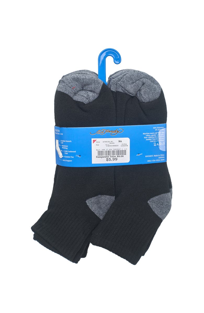 Ed Hardy Boys Basic Half Cushion Quarter Sock 10-Pack, Alternate, color, Black