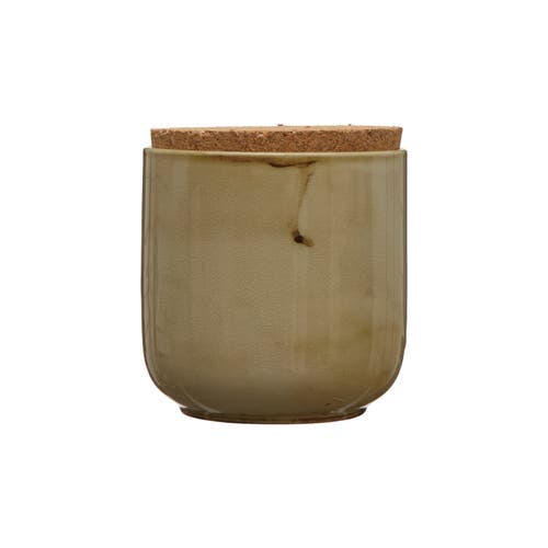Storied Home Stoneware Jar With Cork Lid In Brown