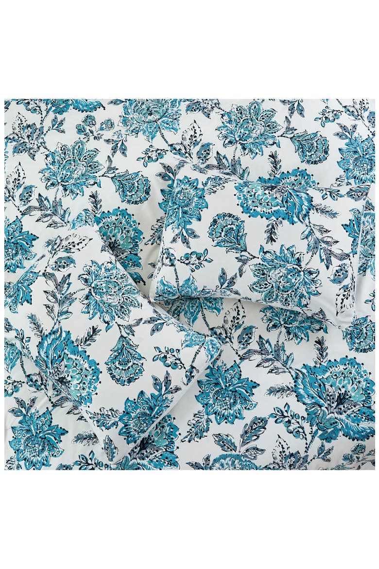 Floral Print Microfiber 5-Piece Comforter Set, Alternate, color, WHITE/ TEAL