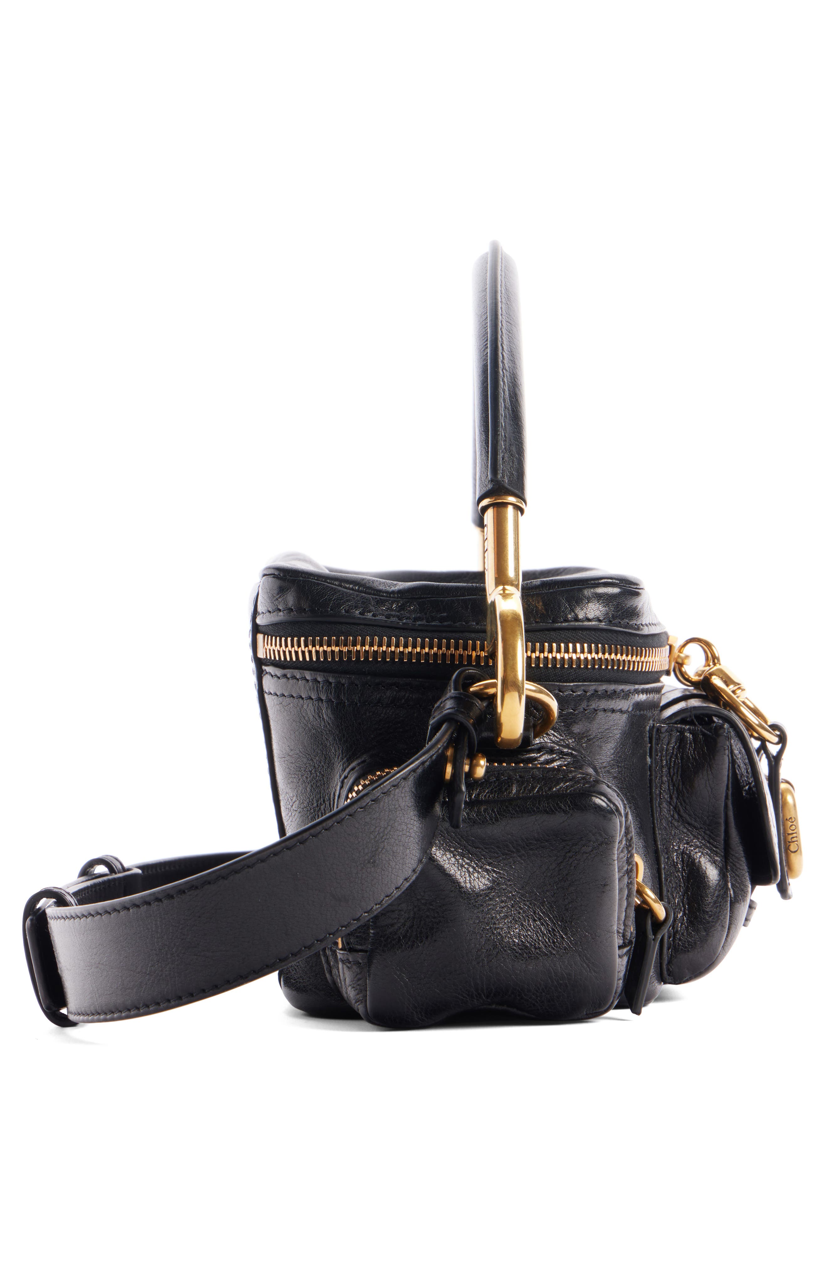 Chloé Small Camera Leather Top Handle Bag, Alternate, color, Black
