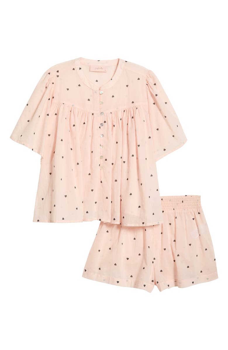Papinelle Heart Print Cotton Short Pajamas, Alternate, color, Rosewater