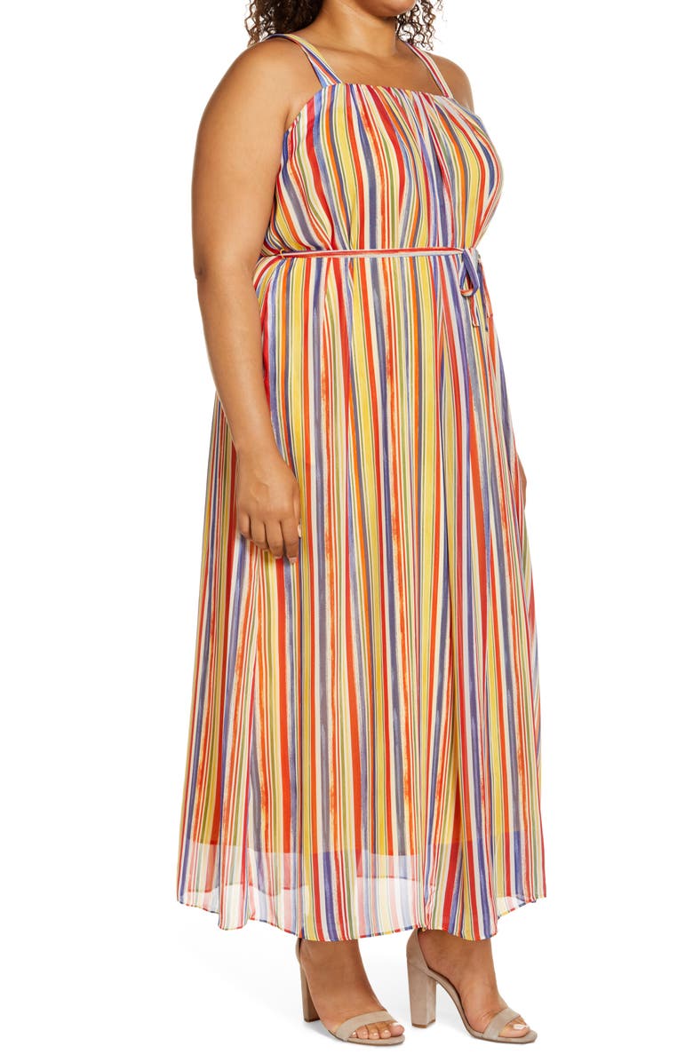 Maggy London Rainbow Stripe Crepe Maxi Dress, Alternate, color, 