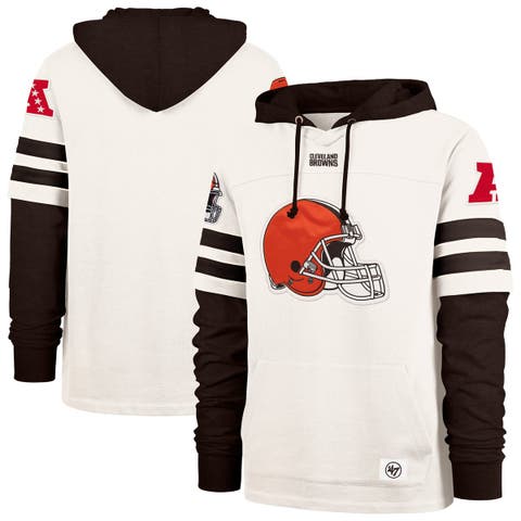 Men's '47  Cream Cleveland Browns Split Zone Cornerback Duo Lacer Hoodie