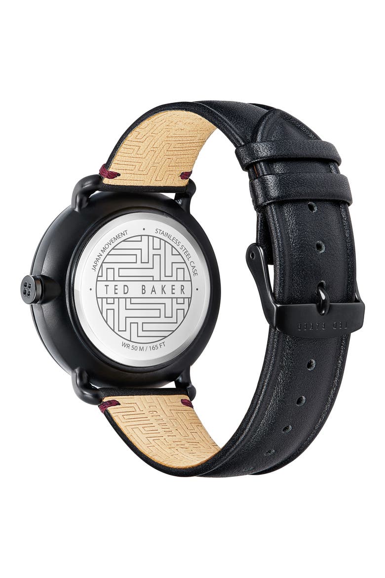 London Ivybird Multifunction Leather Strap Watch, 43mm, Alternate, color, BLACK