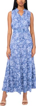 Halogen® Tie Neck Sleeveless Tiered Maxi Dress
