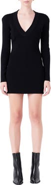 Grey Lab Power Shoulder Long Sleeve Knit Minidress